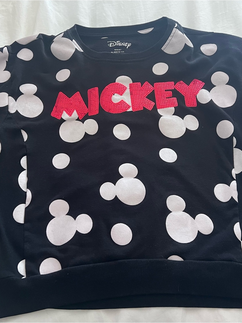 Disney Black Sweatshirt with White Mickey Polka Dots and Bright Red ‘MICKEY' - Picture 2 of 4